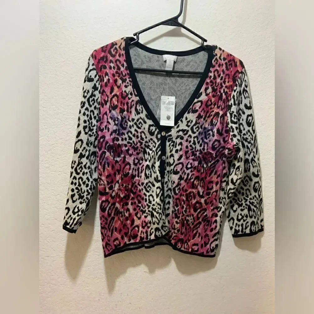 Chico's Chitah Blossom Cardigan Sweater. Size 1